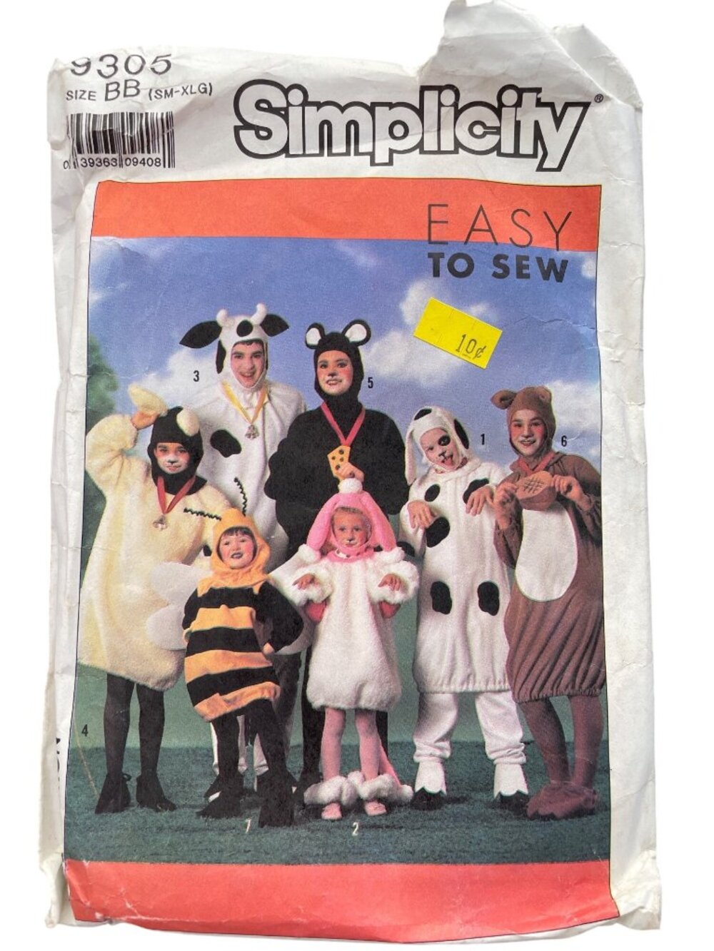 Simplicity 9305 Sewing Pattern S–XL Kids Cow Pig Bee Sheep Chicken Costume UNCUT